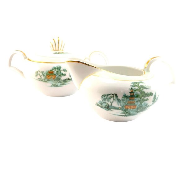 Narumi Manchu Japan Sugar Bowl with Lid and Creamer Set Vintage - Picture 5 of 10